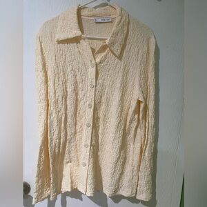 Ming Wang Soft Cream Textured Button-Down Shirt